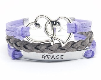 Silver Double Heart Bracelet for Girls | Custom Name Bracelet | Kids Charm Bracelet | Bracelet with Names | Little Girl Bracelet