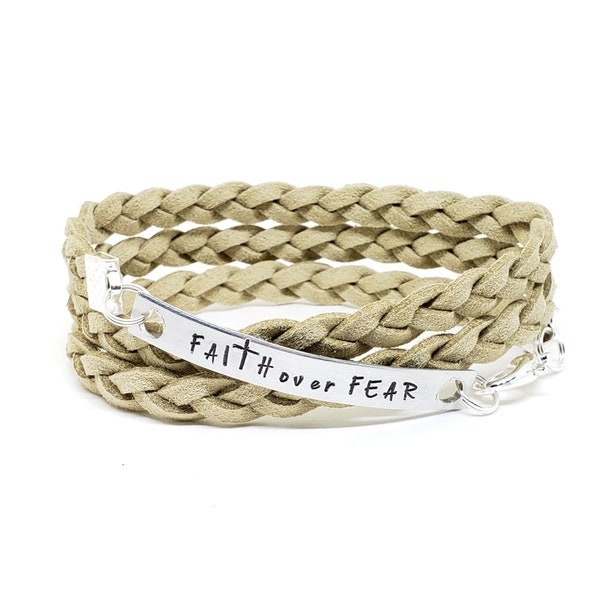 Faith over Fear Bracelet | Women's Wrap Bracelet for Women |  Survivor Jewelry | Christian Gift for Women | Braided Wrap Bracelet