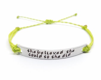 She Believed She Could So She Did Bracelet | Bracelet with Inspirational Message | Motivational Quote Bracelet for Girls | Handmade