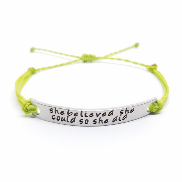 She Believed She Could So She Did Bracelet | Bracelet with Inspirational Message | Motivational Quote Bracelet for Girls | Handmade