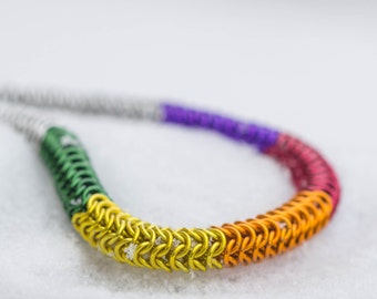 Rainbow Necklace -Chainmaille Necklace -Necklace Chain -Colorful Jewelry - Colorful Necklace - Rainbow Jewellery - Chain Necklace - Aluminum