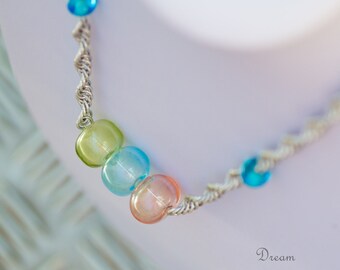 Glass Rainbow Necklace - glass necklace - handmade glass beads - chainmaille Necklace - bubble necklace - pastel necklace - girly necklace