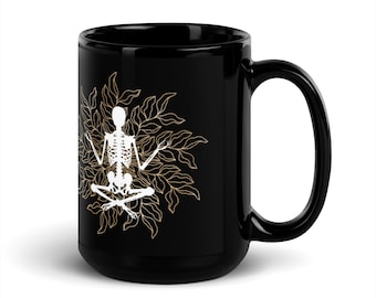 Zen Skeleton | Black Glossy Mug