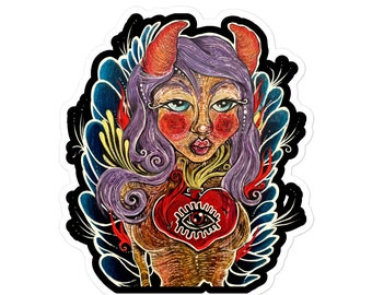 Purple Hair Sacred Heart | Bubble-free Stickers