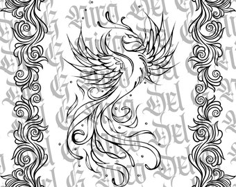 The Phoenix | Printable Coloring Page | Digital Download