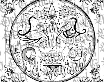 Celestial Face | Printable Coloring Page | Digital Download