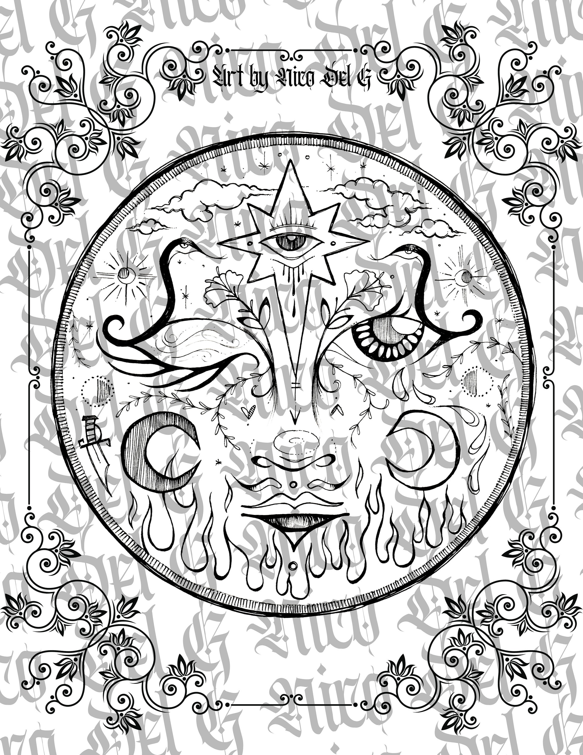 Celestial Face | Printable Coloring Page | Digital Download - Etsy