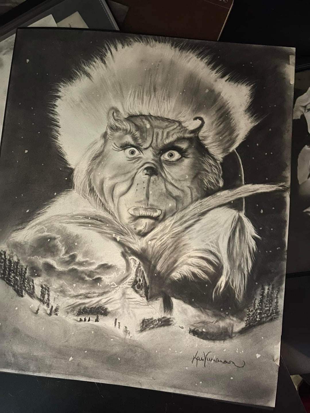 Fine Art: the Grinch Wall Hanging Wall Art Fine Art Drawing - Etsy