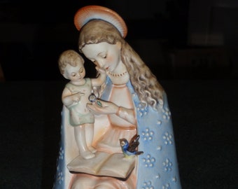 Flower Madonna Goebel Hummel Figurine #10/1 Mary With Baby Jesus & Bird - Collectible Religious Christmas Gift!