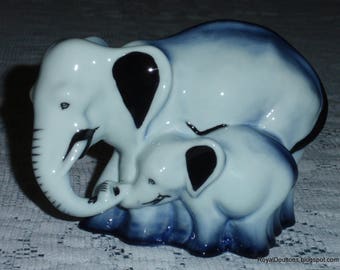 ULTRA RARE Royal Doulton Blue Flambe "Elephant And Young" Collectible Figurine Statue HN3548 - Makes A Great Gift!