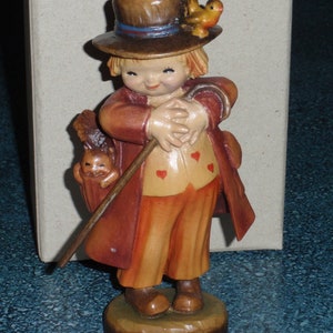 ULTRA RARE 6&quot; Ferrandiz Anri Wood Carved Figure Happy Wanderer Boy With Cat & Bird #651575 With The Original Box - Cute Christmas Gift!