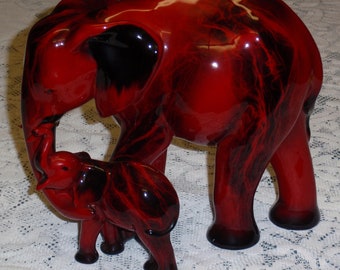 Images Of Fire "Motherhood" Royal Doulton Flambe Elephant & Calf Figurine HN3464 ULTRA RARE Collectible Birthday Or Mother's Day Gift!