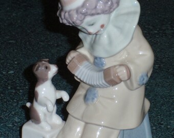 Pierrot With Concertina Lladro Clown And Puppy Dog Figurine #5279 Cute Mother's Day Or Birthday Gift!