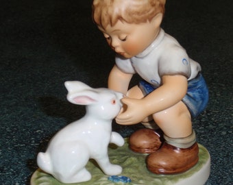 Private Conversation Goebel Hummel Figurine #651 Boy Talking With Bunny - CUTE Collectible Easter Or Christmas Gift!