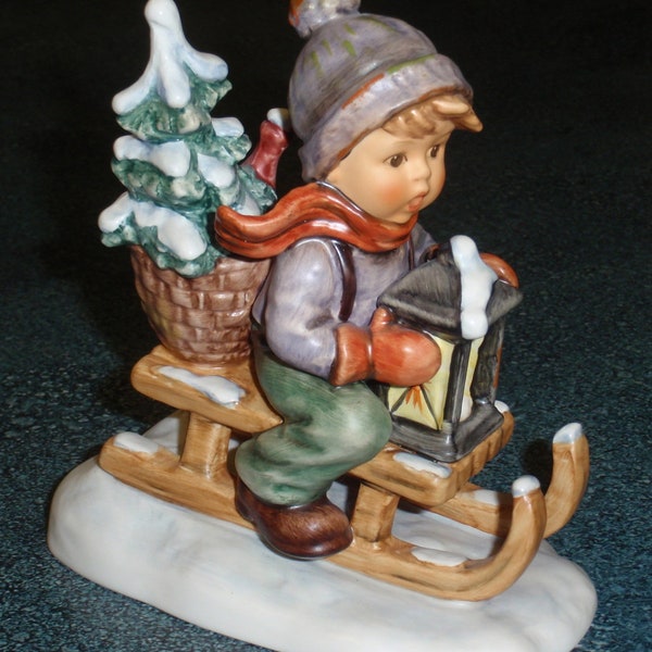 Ride Into Christmas Goebel Hummel Figurine #396 TMK5 - Little Boy With Lantern Sledding Down A Hill - ADORABLE CHRISTMAS GIFT!