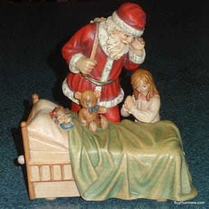 ANRI Santa With Girl Praying With Teddy Bear Reuge Swiss &quot;Silent Night&quot; Limited Edition Music Box Collectible CHRISTMAS GIFT From Italy!