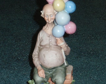 Giuseppe Cappe Figurine Grandpa Balloon Seller Statue Porcelain Italy Sculpture ULTRA RARE Capodimonte Mother's Day Or Birthday Gift Italy!