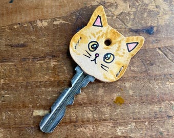 Cat Key Cover: Handmade Vegetable Tanned Leather 【Standard size】