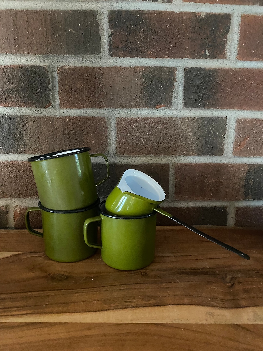 Green Enamelware Camping Set Vintage Camping Retro Enamel Etsy