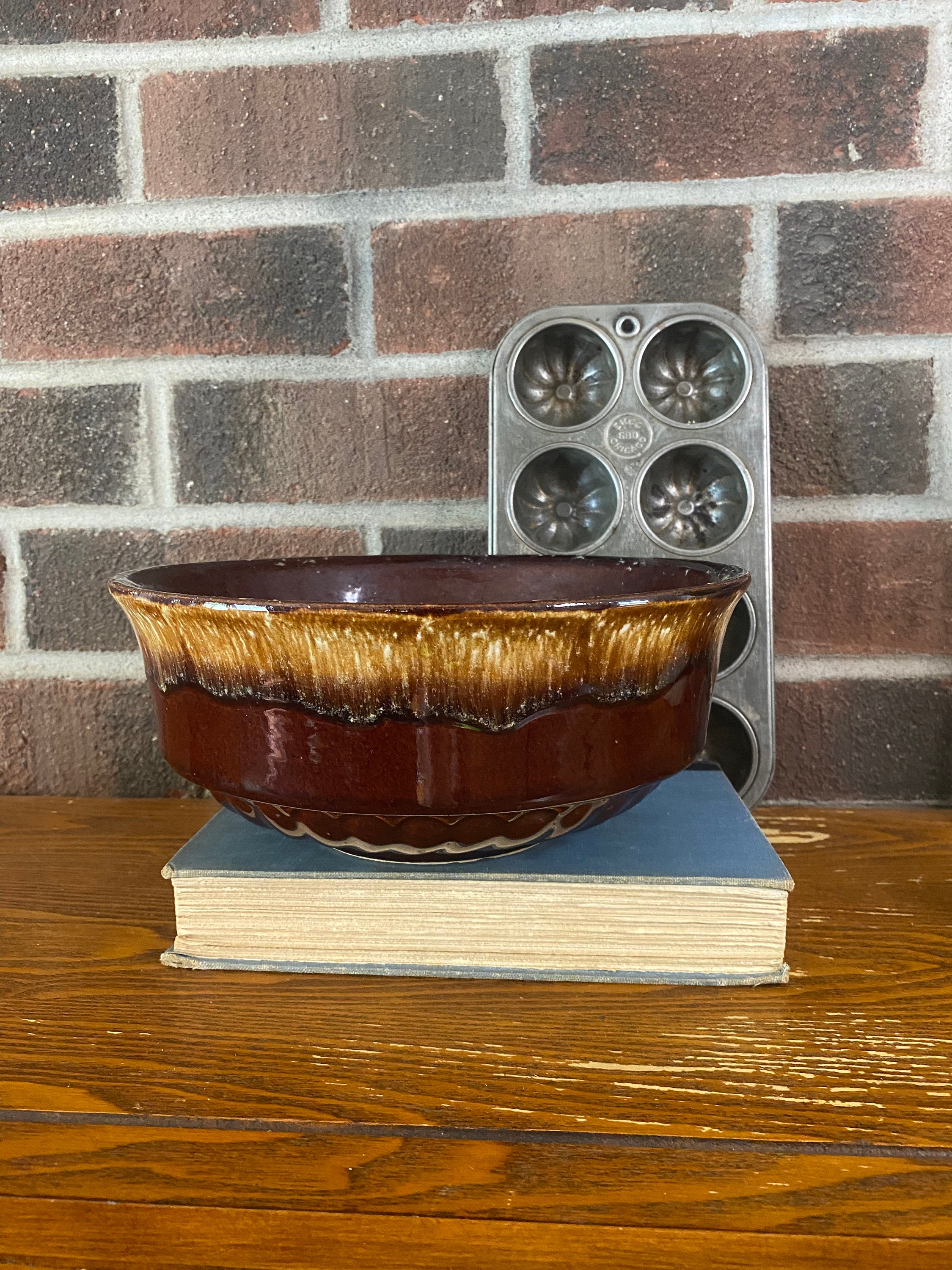 Vintage Roseville Pottery Brown Drip Glaze Bowl, Robinson Ransbottom