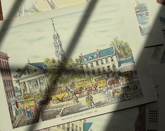 Lithographs Set - Four Color Prints of Colonial New York - Lithographs, 1950's,  Fredrick Fine Art