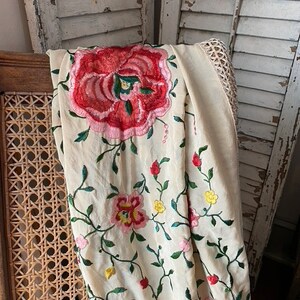 Silk Embroidered Piano Shawl, Victorian
