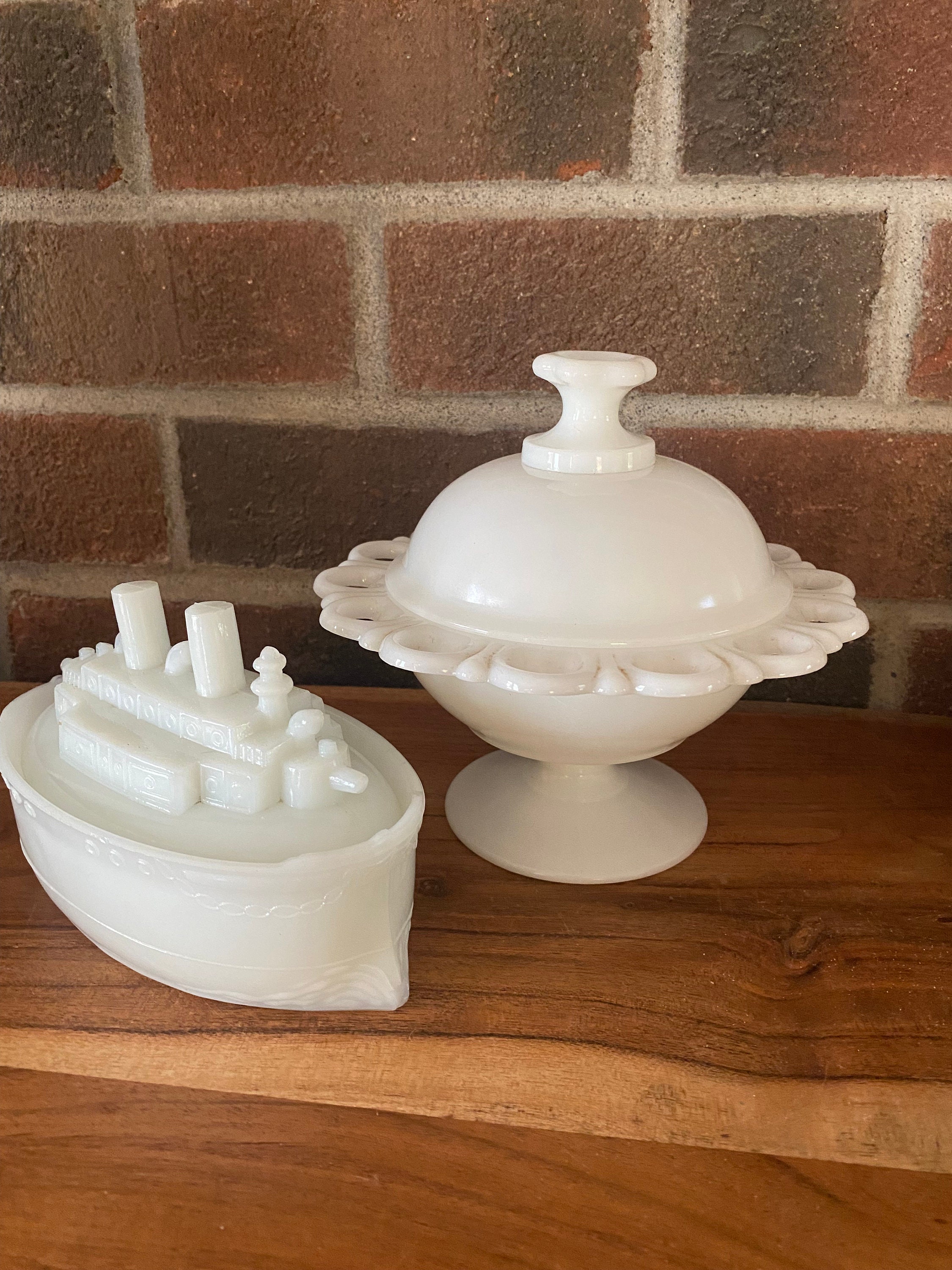 Milk Glass Candy Dish, Compote, Old Colony, Scalloped Lace Edge Etsy