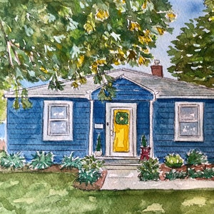 Custom Home Watercolor from photo, Painting of home, House portrait, First Home Gift, Personalized Custom House Drawings, Hand painted gift. image 1