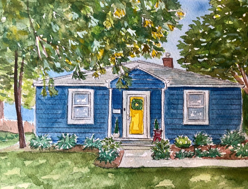 Custom Home Watercolor from photo, Painting of home, House portrait, First Home Gift, Personalized Custom House Drawings, Hand painted gift. image 1