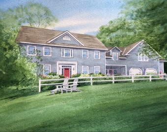 Custom Watercolor painting of your house, Painting of Home, Personalized house portrait, Commissioned art. Birthday gift.