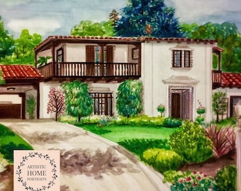 Watercolor painting of home. Personalized House portrait. Custom Painting from Photograph.  Anniversary Gift.