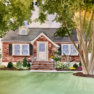 Custom Watercolor House Portrait: Hand-Painted Home Painting, Realtor Gift