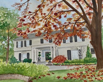 Custom Watercolor House Portrait: Hand-Painted Home Illustration