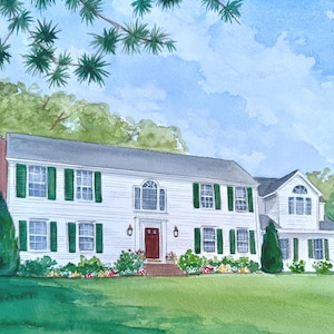 Custom Home Watercolor from photo, Painting of home, House portrait, First Home Gift, Personalized Custom House Drawings, Hand painted gift.