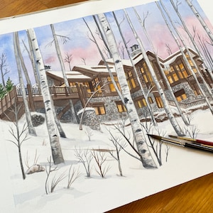 Custom Home Watercolor from photo, Painting of home, House portrait, First Home Gift, Personalized Custom House Drawings, Hand painted gift.