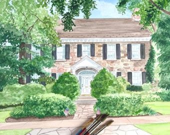 Hand-Painted Watercolor House Portrait: Custom Home or Wedding location art
