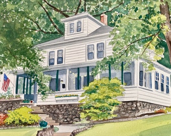 Custom Watercolor House Portrait: Hand-Painted Home Illustration