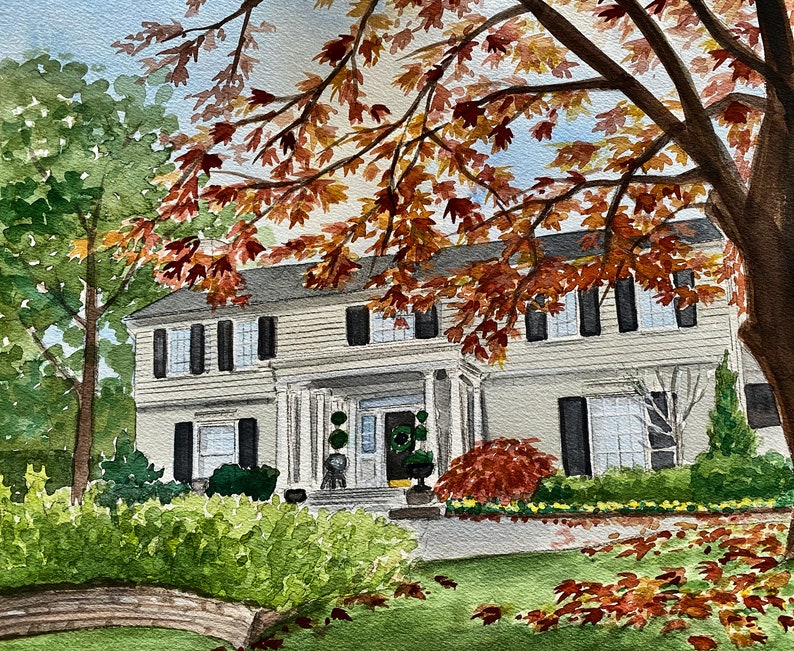 Custom Home Watercolor from photo, Painting of home, House portrait, First Home Gift, Personalized Custom House Drawings, Hand painted gift. image 3