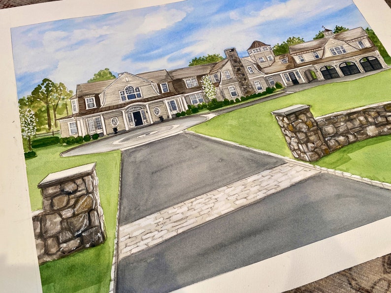 Custom Home Watercolor from photo, Painting of home, House portrait, First Home Gift, Personalized Custom House Drawings, Hand painted gift. image 2