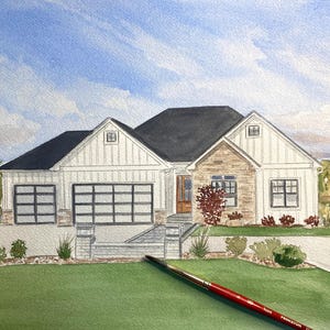 Custom Watercolor House Portrait: Hand-Painted Home Illustration