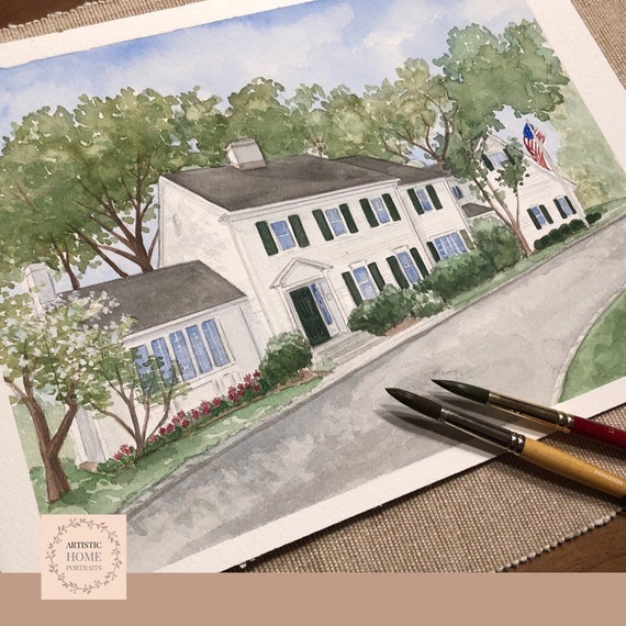 Custom Watercolor House Portrait: Hand-Painted First Home Gift