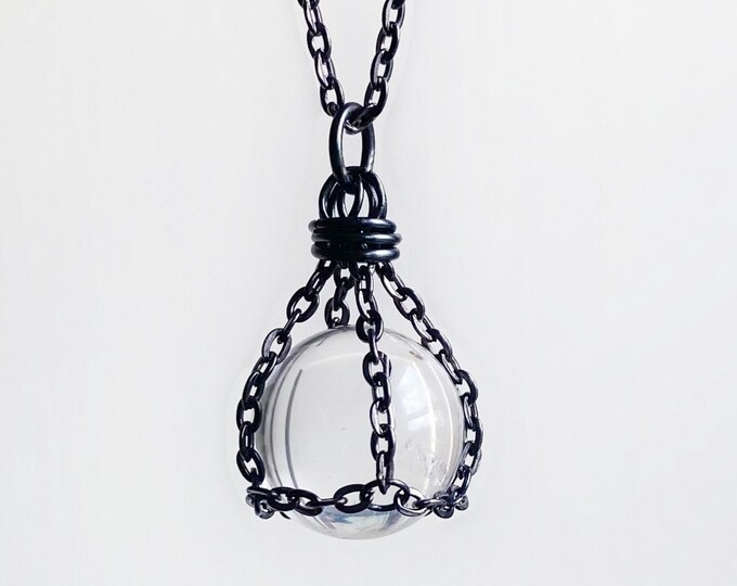 Fortune Teller Crystal Ball Necklace Chain Caged Quartz Sphere Necklace