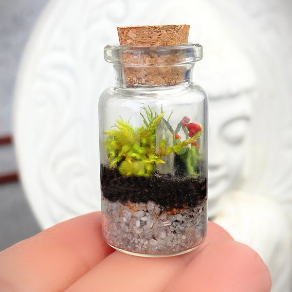 Miniature Crystal Point Terrarium~Micro Moss & Lichen Terrarium~Crystal Fairy Garden~Faerie Mini Crystal Point Live Terrarium~Crystal Garden