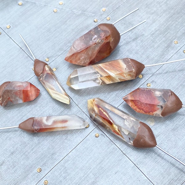 Cristalli di terrario // Pali di piante di cristallo // Fimoro di fiocco di filo Angel Wing Phantom Quartz Points per piante // Cristalli di Fairy Garden