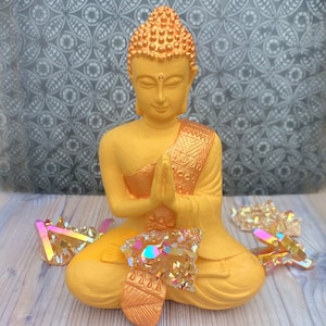 RESERVED. Sacral Chakra Buddha Statue~Orange Matte & Metallic Buddha~Sunset Aura Crystal Buddha~Chakra Meditation