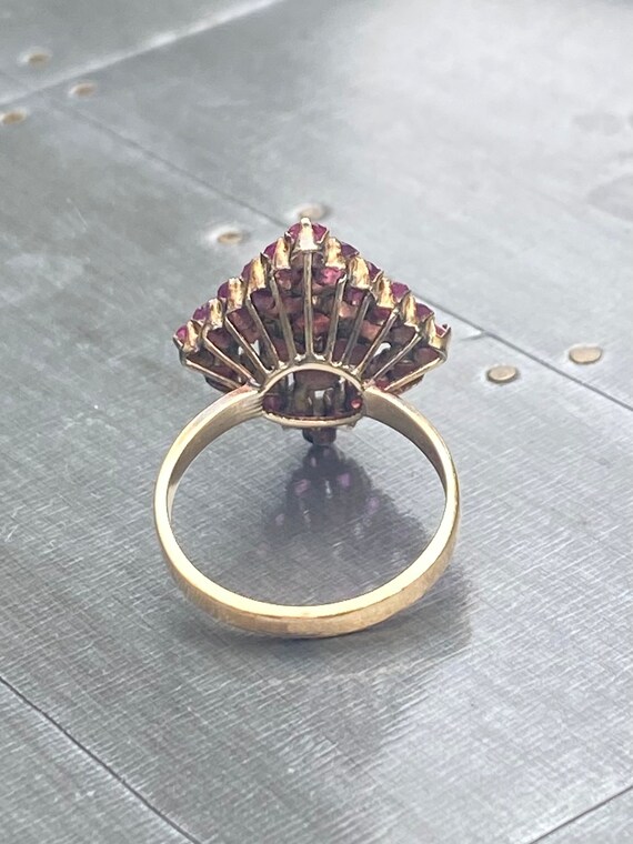 Large Antique Ruby Cluster Pyramid 14K Gold Ring … - image 6