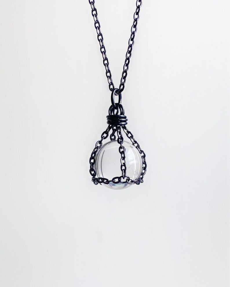 Fortune Teller Crystal Ball Necklace Chain Caged Quartz Etsy