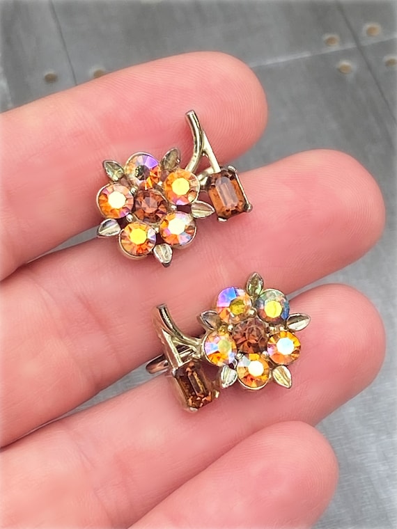 Vintage Signed Lisner Crystal Floral Earrings~Cry… - image 6