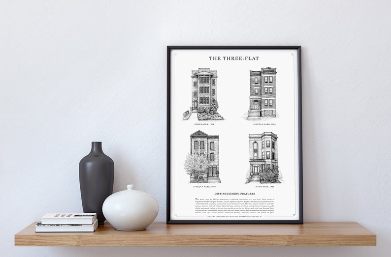 The Three Flat Chicago Neighborhood Architecture Series Home Styles Print Art Collectibles Digital Prints Kromasol Com