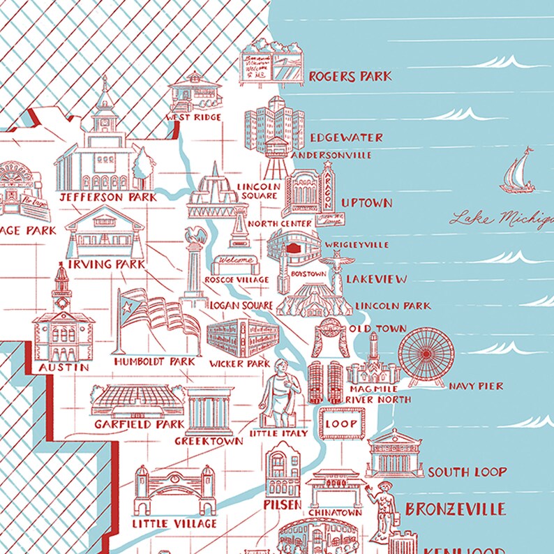 map of chicagos greatest neighborhood landmarks iconic etsy